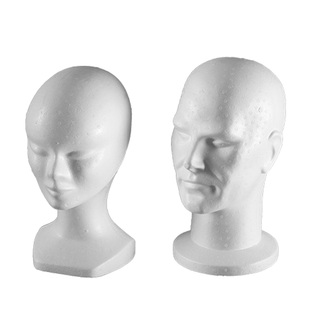 Tête déco homme styropor blanc, 300 mm